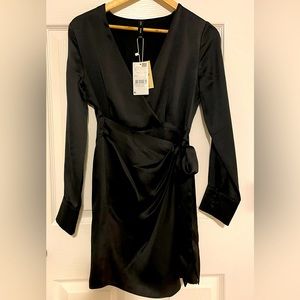 NEW Mango black satin tie dress XS